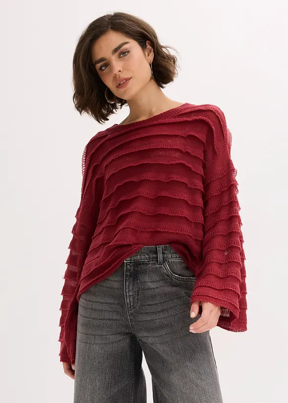 Oversize-Pullover, semi-transparent in rot von vorne (im Anschnitt) - bonprix
