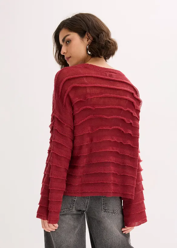 Oversize-Pullover, semi-transparent in rot von hinten (im Anschnitt) - bonprix