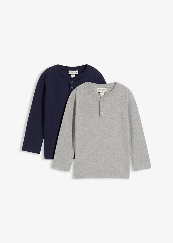 Henleyshirt, Langarm mit Bio-Baumwolle (2er Pack) in grau von vorne - bonprix