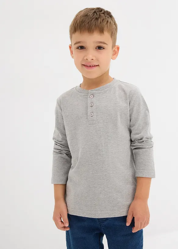 Henleyshirt, Langarm mit Bio-Baumwolle (2er Pack) in grau von vorne (im Anschnitt) - bonprix