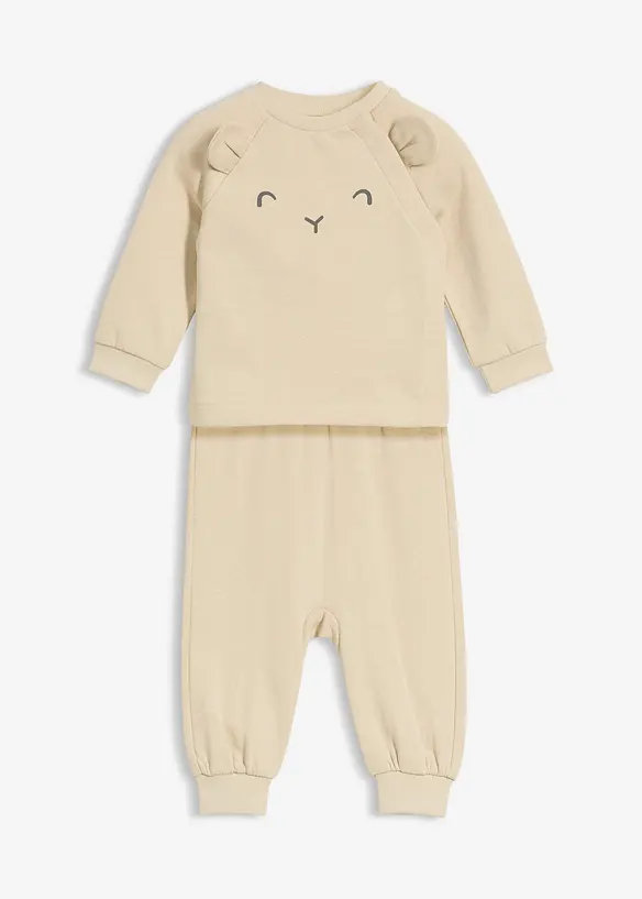 Weiches Sweatshirt und Hose mit Bio-Baumwolle (2-tlg.Set) in beige von vorne - bonprix