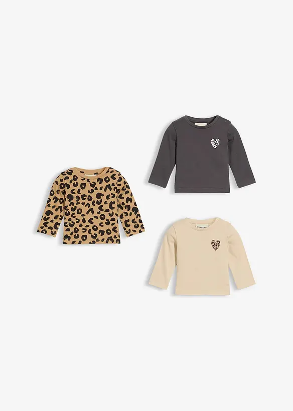 Baby Langarmshirts aus reiner Bio-Baumwolle (3er Pack) in beige - bonprix