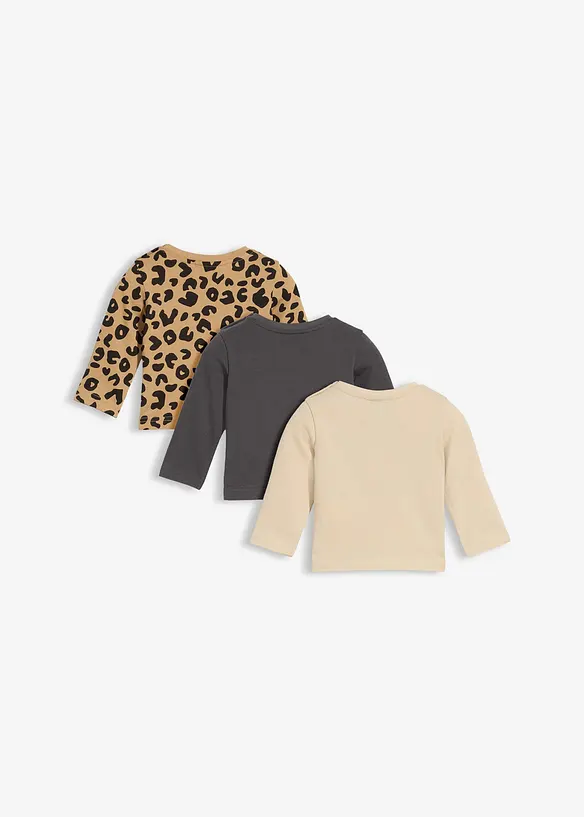 Baby Langarmshirts aus reiner Bio-Baumwolle (3er Pack) in beige von hinten - bonprix