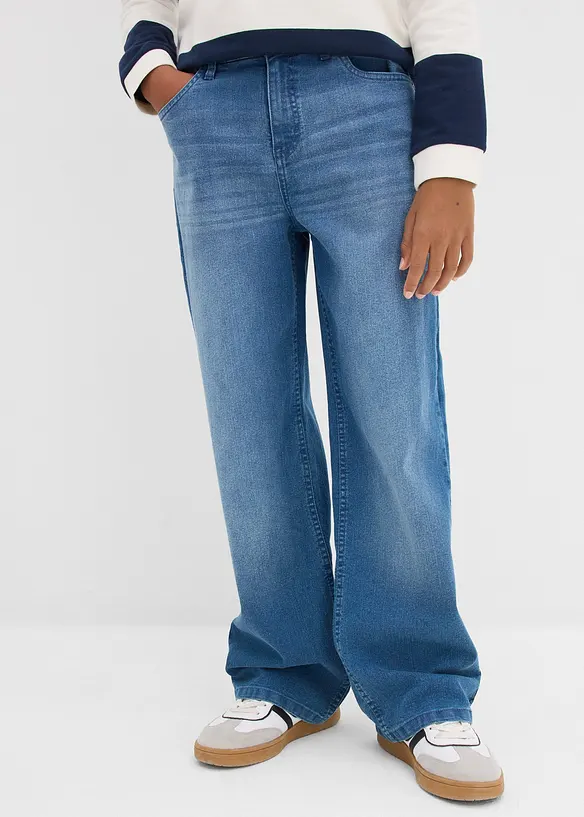 Loose-Fit Jeans mit verstellbarem Bund, Straight in blau von vorne - bonprix