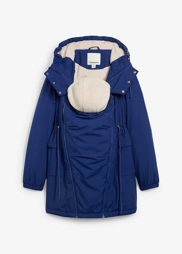 Kuschelig gefütterte Umstands-und Tragejacke in blau von vorne - bonprix