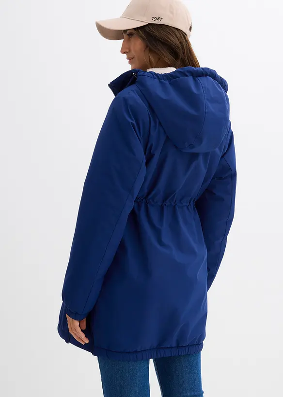 Kuschelig gefütterte Umstands-und Tragejacke in blau von hinten (im Anschnitt) - bonprix