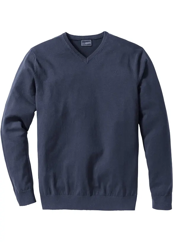 Feinstrickpullover aus weichem Baumwollmix in blau von vorne - bonprix