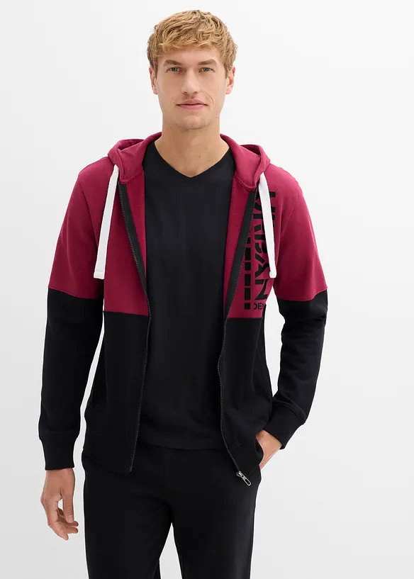 Kapuzen-Sweatjacke aus reiner Bio-Baumwolle in rot von vorne (im Anschnitt) - bonprix