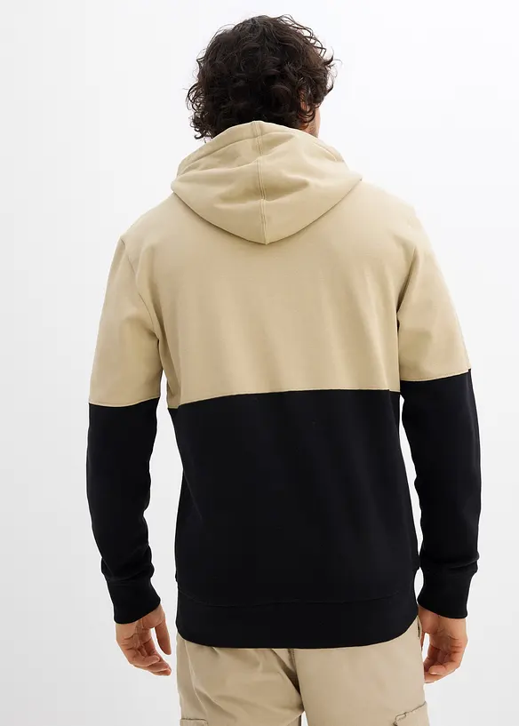 Kapuzen-Sweatjacke aus reiner Bio-Baumwolle in beige von hinten (im Anschnitt) - bonprix