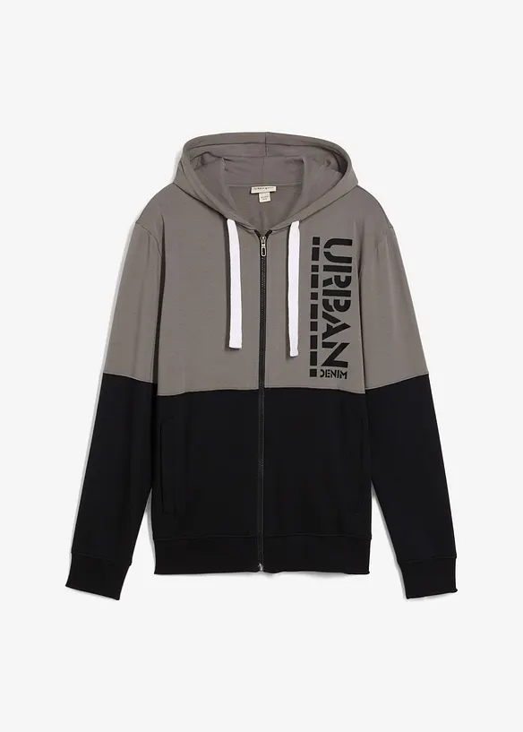 Kapuzen-Sweatjacke aus reiner Bio-Baumwolle in grau von vorne - bonprix