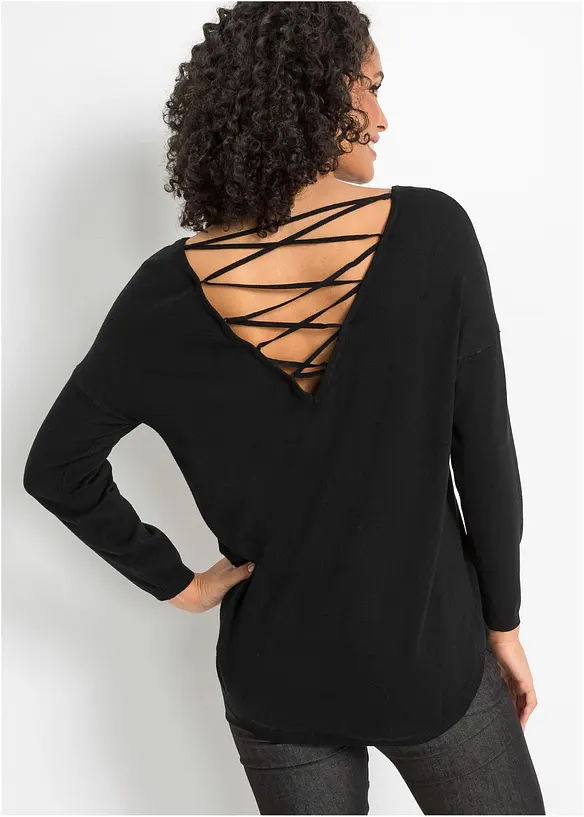 Feinstrickpullover aus Viskose-Mix in schwarz von hinten (im Anschnitt) - bonprix