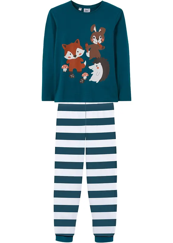 Pyjama aus reiner Bio-Baumwolle (2-tlg. Set) in weiß von vorne - bonprix