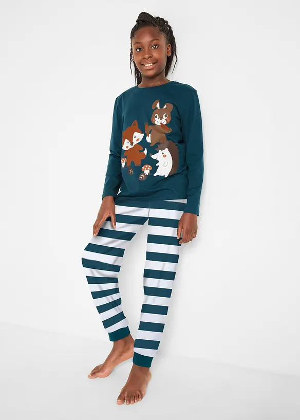 Pyjama aus reiner Bio-Baumwolle (2-tlg. Set) in weiß von vorne (Totalaufnahme) - bonprix
