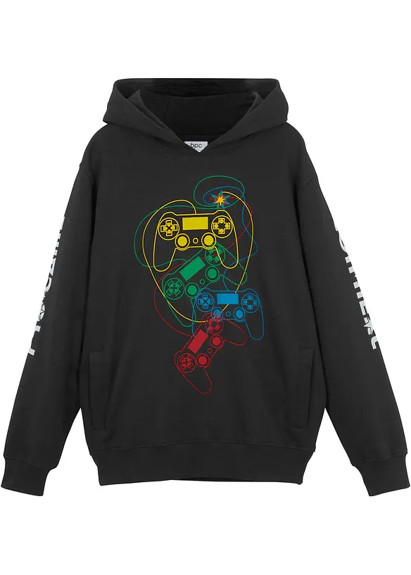 Hoodie aus reiner Bio-Baumwolle in schwarz von vorne - bonprix