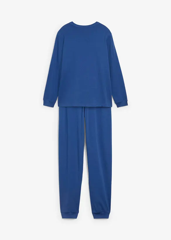 Pyjama aus reiner Bio-Baumwolle in blau von hinten - bonprix