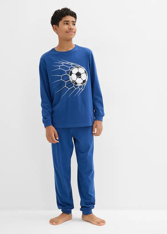 Pyjama aus reiner Bio-Baumwolle in blau von vorne (Totalaufnahme) - bonprix