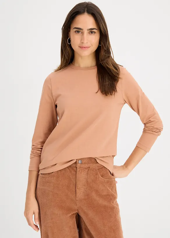 Slim-Fit Shirt mit reiner Bio-Baumwolle (2er Pack) in braun von vorne (im Anschnitt) - bonprix Slim-Fit Shirt mit reiner Bio-Baumwolle (2er Pack) in braun von vorne (im Anschnitt) - bonprix