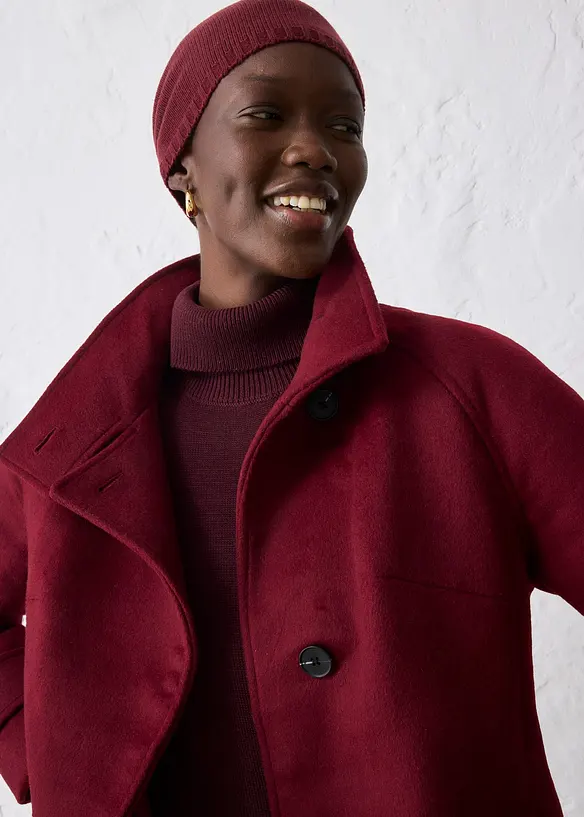 Feinstrickbeanie mit Merinowolle in rot von vorne (im Anschnitt) - bonprix