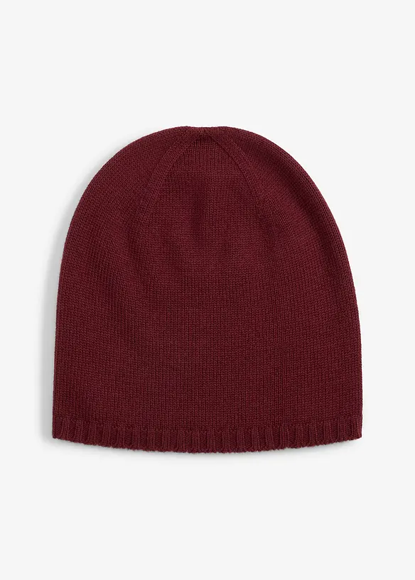 Feinstrickbeanie mit Merinowolle in rot von vorne - bonprix