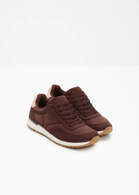 Sneaker mit Satin-Einsätzen in braun - bonprix