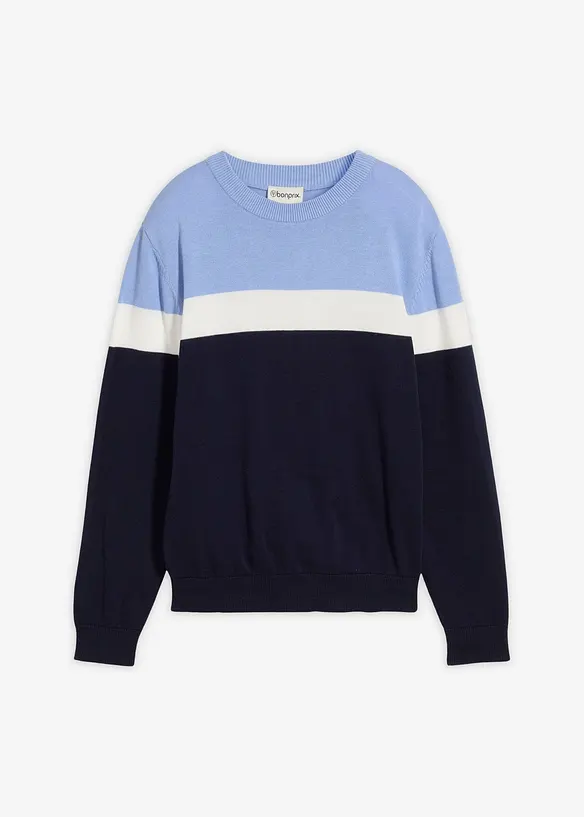 Feinstrickpullover aus reiner Baumwolle in blau von vorne - bonprix