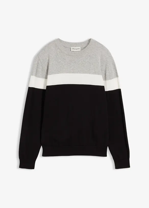Feinstrickpullover aus reiner Baumwolle in schwarz von vorne - bonprix