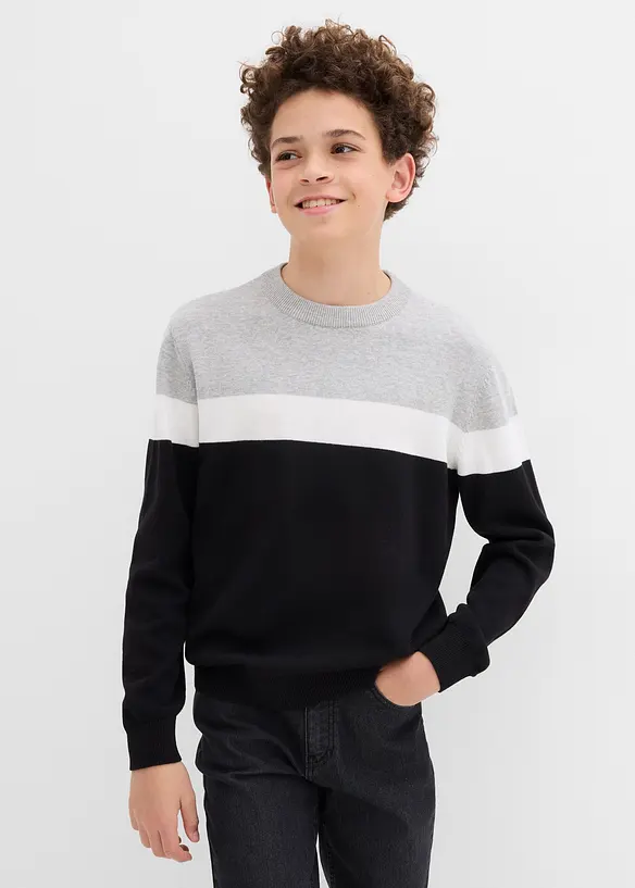 Feinstrickpullover aus reiner Baumwolle in schwarz von vorne (im Anschnitt) - bonprix