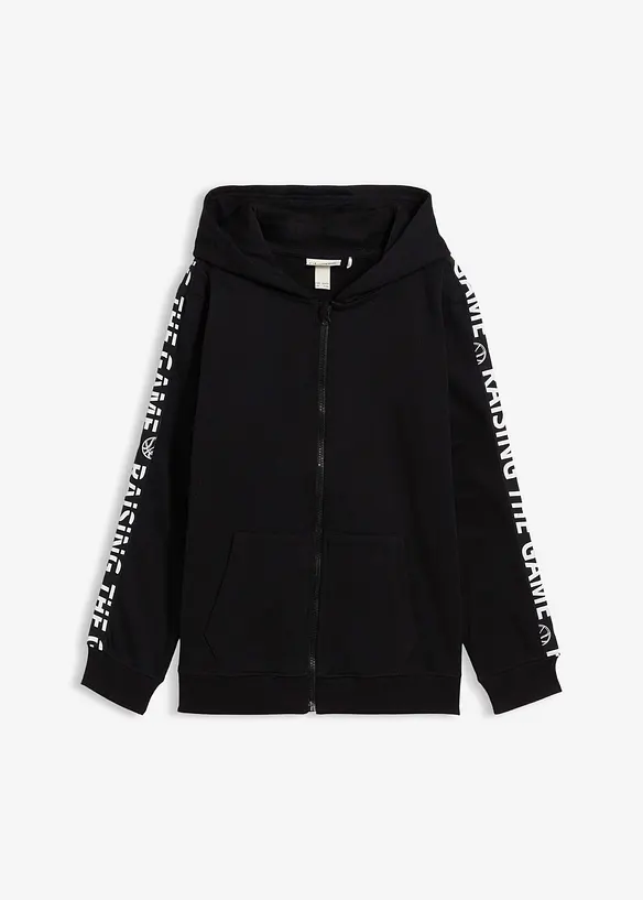 Kapuzen-Sweatjacke aus Bio-Baumwolle in schwarz von vorne - bonprix