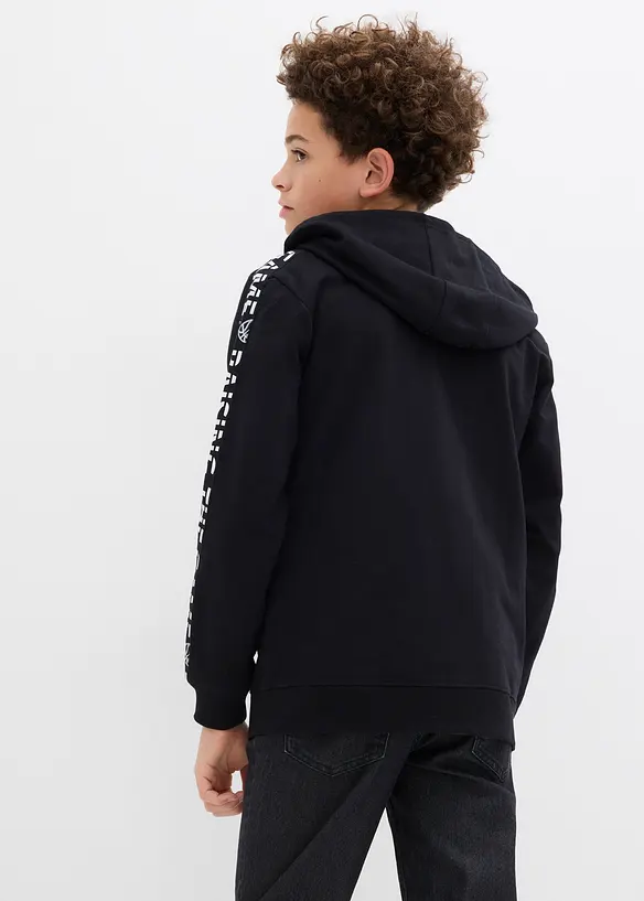 Kapuzen-Sweatjacke aus Bio-Baumwolle in schwarz von hinten (im Anschnitt) - bonprix