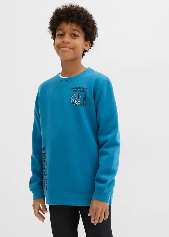 Sweatshirt aus weichem Baumwoll-Mix in blau von vorne (im Anschnitt) - bonprix