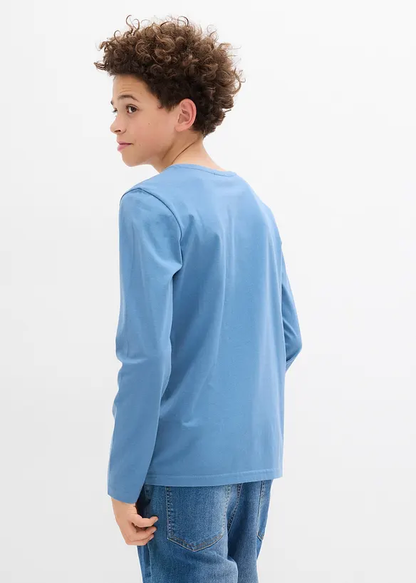 Langarmshirt aus reiner Bio-Baumwolle in blau von hinten (im Anschnitt) - bonprix