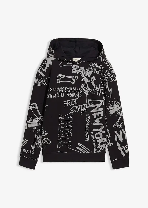 Hoodie aus weichem Baumwoll-Mix in schwarz von vorne - bonprix