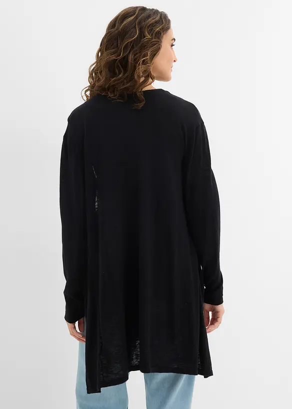 Longstrickjacke, offen in schwarz von hinten (im Anschnitt) - bonprix