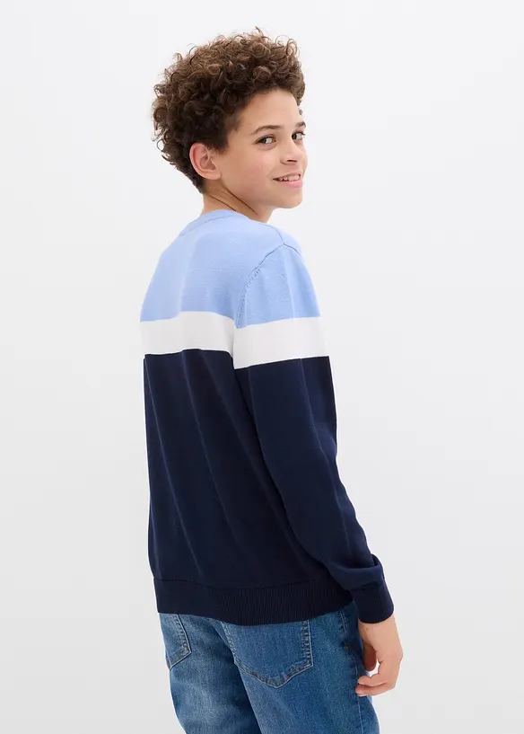 Feinstrickpullover aus reiner Baumwolle in blau von hinten (im Anschnitt) - bonprix