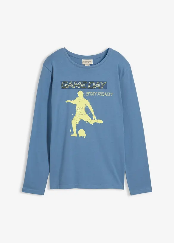 Langarmshirt aus reiner Bio-Baumwolle in blau von vorne - bonprix