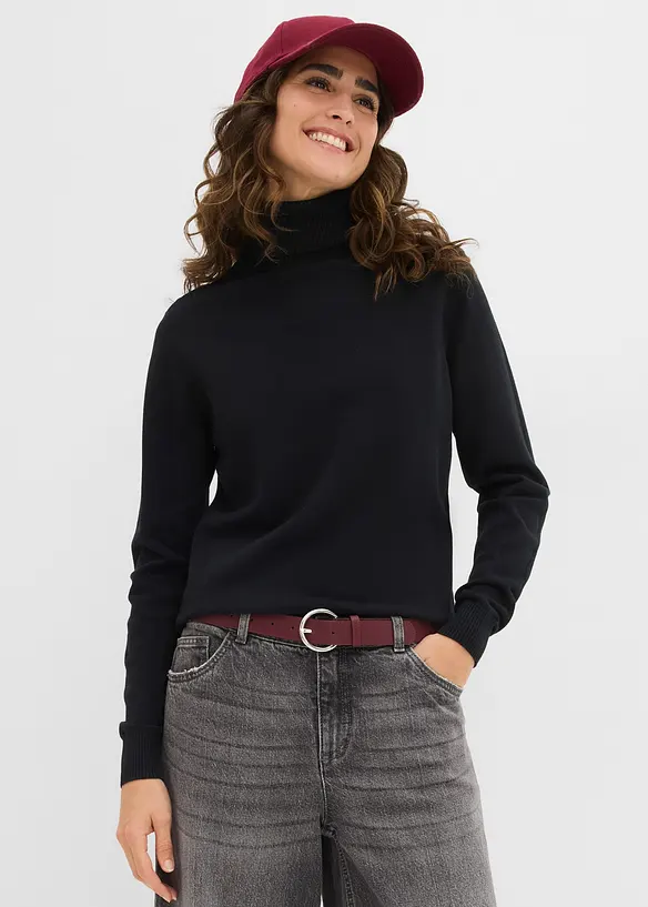 Rollkragenpullover in schwarz von vorne (im Anschnitt) - bonprix