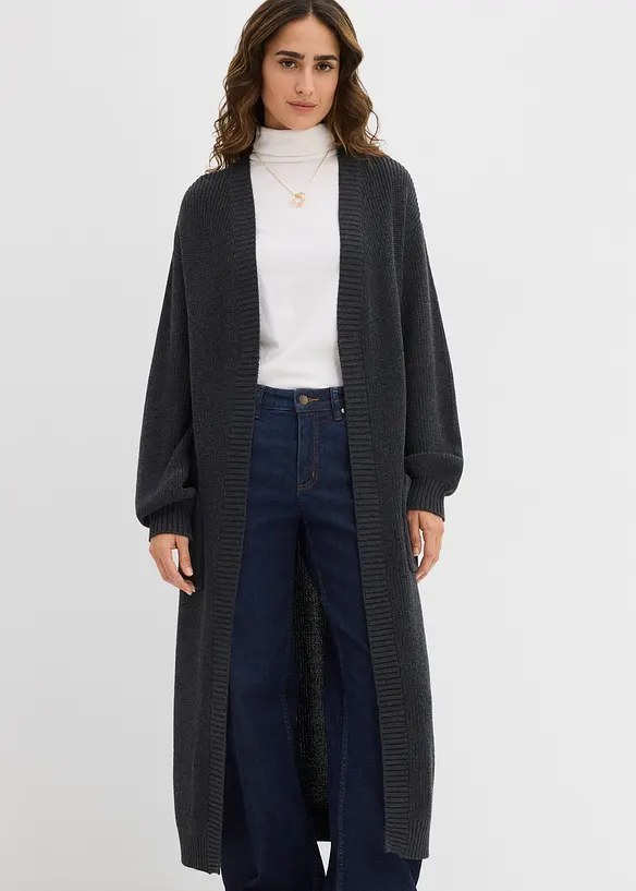 Longstrickjacke mit überschnittener Schulter in grau von vorne (im Anschnitt) - bonprix