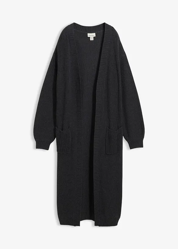 Longstrickjacke mit überschnittener Schulter in grau von vorne - bonprix