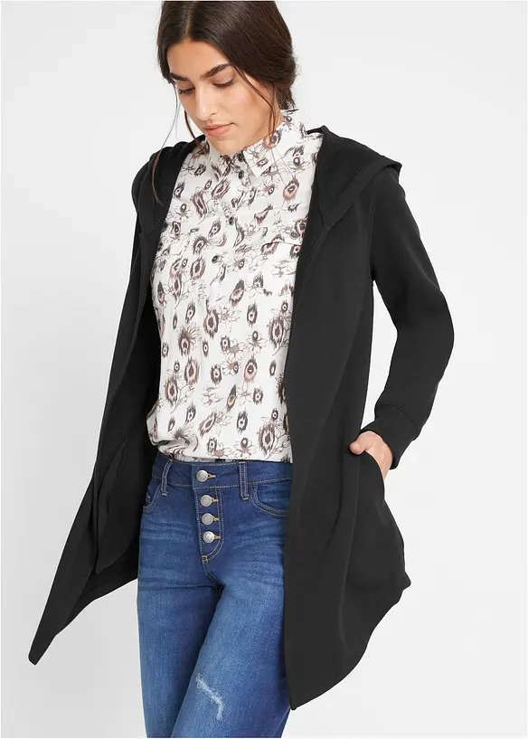 Long-Sweatjacke aus Baumwoll-Mix in schwarz von vorne (im Anschnitt) - bonprix Long-Sweatjacke aus Baumwoll-Mix in schwarz von vorne (im Anschnitt) - bonprix