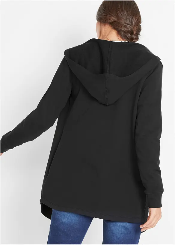 Long-Sweatjacke aus Baumwoll-Mix in schwarz von hinten (im Anschnitt) - bonprix Long-Sweatjacke aus Baumwoll-Mix in schwarz von hinten (im Anschnitt) - bonprix