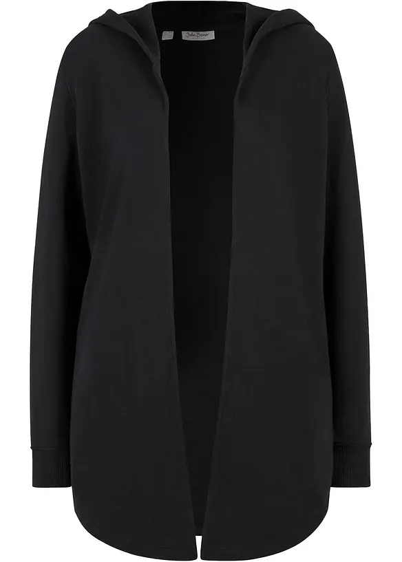 Long-Sweatjacke aus Baumwoll-Mix in schwarz von vorne - bonprix Long-Sweatjacke aus Baumwoll-Mix in schwarz von vorne - bonprix