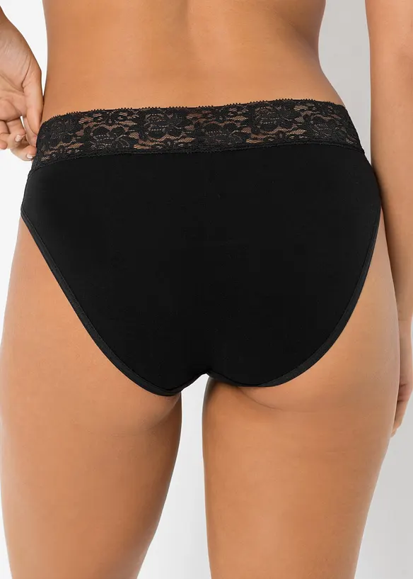 Slip mit weicher Baumwolle und Spitze (5er Pack) in schwarz von hinten - bonprix