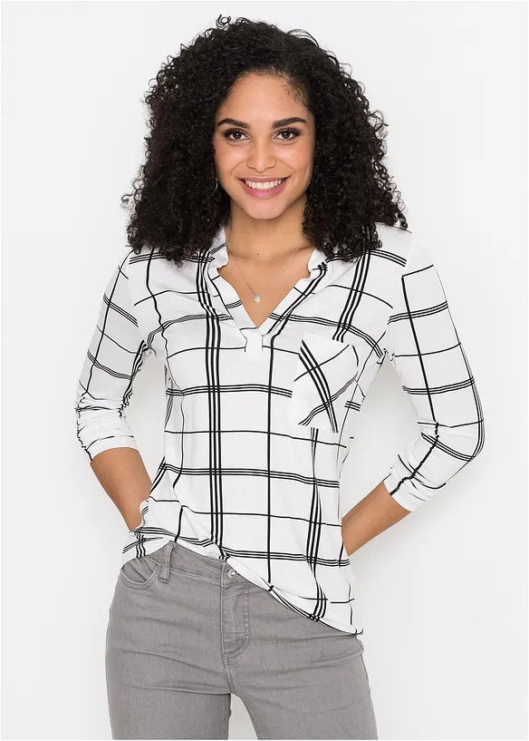 Langarmshirt mit Karo-Muster in weiß von vorne (im Anschnitt) - bonprix