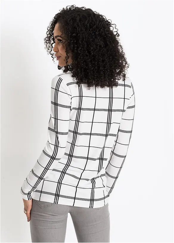 Langarmshirt mit Karo-Muster in weiß von hinten (im Anschnitt) - bonprix
