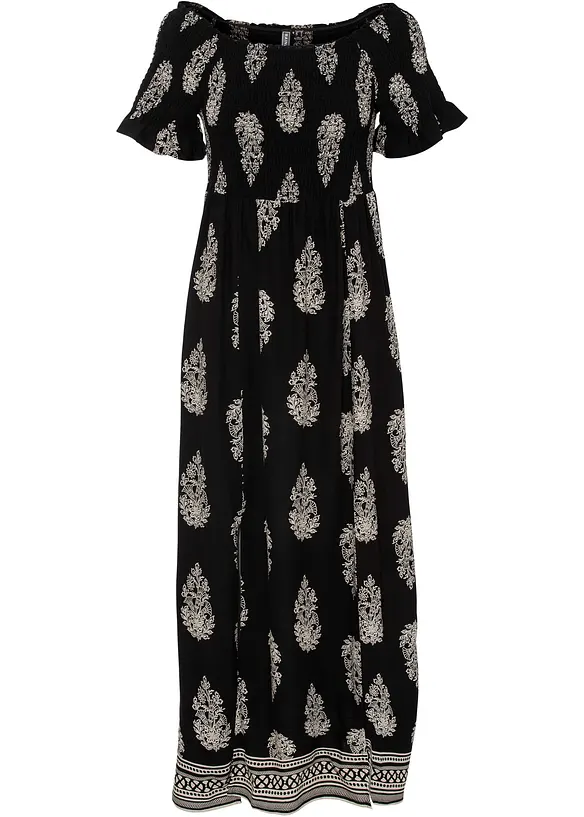Carmen-Kleid aus fließender Viskose in schwarz von vorne - bonprix