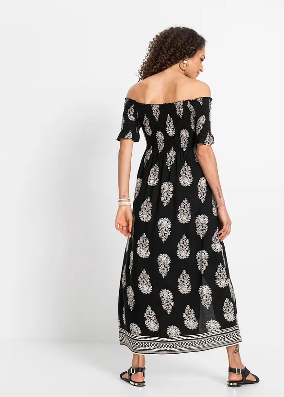 Carmen-Kleid aus fließender Viskose in schwarz von hinten (Totalaufnahme) - bonprix