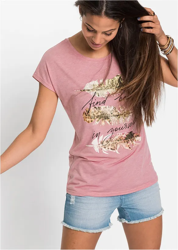 T-Shirt mit Glitzerdruck in rosa von vorne (im Anschnitt) - bonprix
