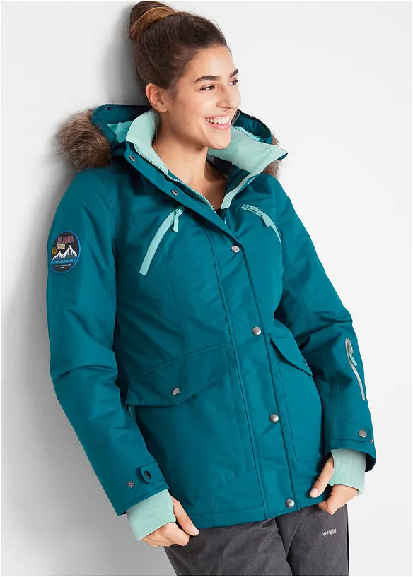 wasserdichte Funktions-Jacke in petrol von vorne (im Anschnitt) - bonprix