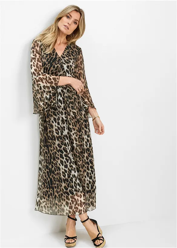 Maxikleid mit Leo-Druck in beige von vorne (Totalaufnahme) - bonprix Maxikleid mit Leo-Druck in beige von vorne (Totalaufnahme) - bonprix