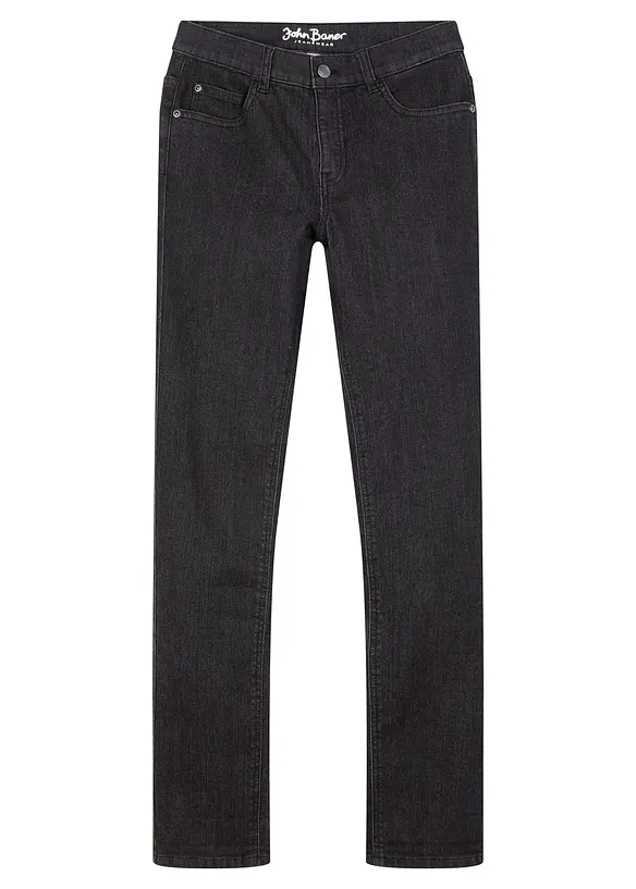 Slim Fit Stretch-Jeans mit verstellbarem Bund, Straight in schwarz von vorne - bonprix